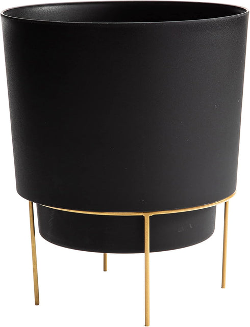 Bloem Hopson Round Planter with Gold Metal Stand: 6" - Black - Durable Plastic Pot, Powder Coated Removable Stand, for Indoor and Outdoor Use, Gar...