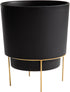 Bloem Hopson Round Planter with Gold Metal Stand: 6" - Black - Durable Plastic Pot, Powder Coated Removable Stand, for Indoor and Outdoor Use, Gar...
