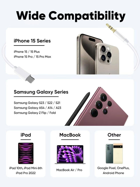 USB C to 3.5mm Aux Audio Cable (2-Pack), Apple MFi Certified Hi-Fi Sound Stereo Jack Cord Audio Aux Input Adapter for iPhone15/15 Plus /15 Pro Max...