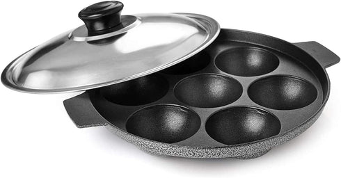 G & D Non Stick Appam Pan Appam Maker 7 Pits Appam Maker Appam Pan Patra Non Stick Appam with Stainless Steel Lid...