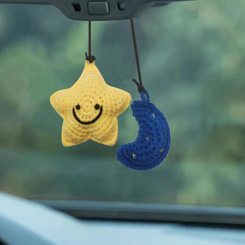 Car Rearview Mirror Hanging Ornament,Crochet Flower Basket Plant Car Accessories,Handmade Knitted Car Ornament Boho Car Accessories for Women (Sta...