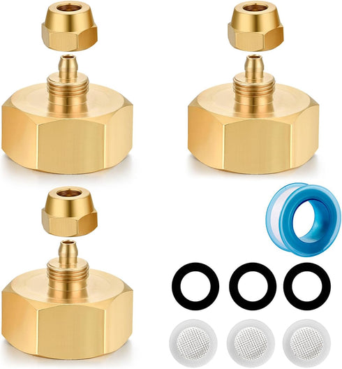 Garden Hose Drip Irrigation Adapter,Brass 3/4"GHT Female Thread to 1/4 Water Hose drip Irrigation Fittings Hose Adapter (3 Set)...