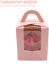 50 Pcs Pink Paper Cupcakes Boxes,Portable Single Individual Cupcake Gift Boxes with Window Inserts Handle for Wedding Candy Boxes (Pink)...