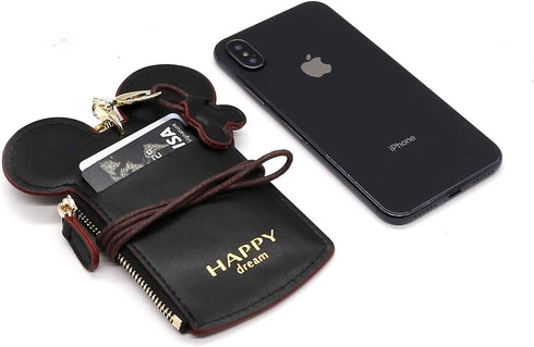 ID Holder With Lanyard Badge Holder,PU Leather newchic Cute Animal Shape neck wallet for Women(Black)...