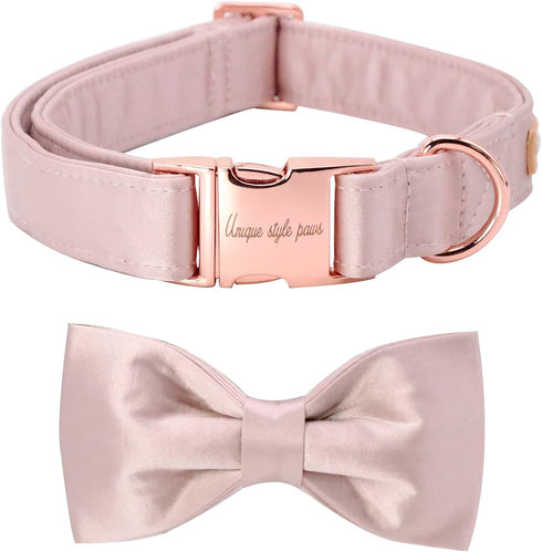 Unique style paws Dog Collar, Pink Silk Dog Collar with Bow, Soft Bowtie Adjustable Pet Collar Gift for Female Large Dogs...