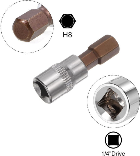 uxcell H8 Hexagon Bit Socket, 1/4" Square Drive CR-V Sockets, S2 Steel Bits 1.5" Length with Hex Shank Power Drill Adapter...