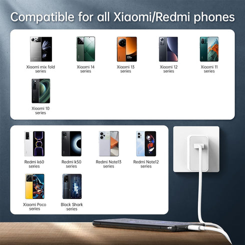 67W for Xiaomi Charger Turbo Fast Wall Block for Xiaomi Mi 14 13 12 12t 12s 10 Pro Lite Redmi Note K60 K50 11 11s 12 Pro Plus Poco F5 X5 F4 X4 Gt ...