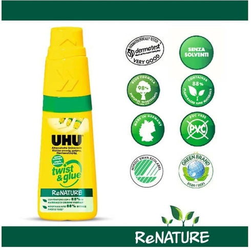 UHU TWIST & GLUE RENATURE - Solvent free, multi purpose adhesive in a plant based, Bottle 35ML, Pack of 3...
