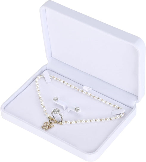 LETURE Large Velvet Jewelry Set Box, Big Necklace and Ring Earring Pendant Gift Box, Pearl Necklace/Chunky Necklace Jewelry Storage Case (White)...