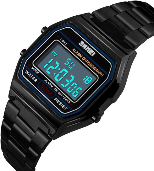 Men's Digital Gold Stainless Steel Watch Backlit Multifunction Stopwatch Waterproof Sport Watches...