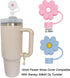 3PCS Straw Cover for Stanley Cup 30&40 Oz 10mm Flower Silicone Straw Topper Protector Lid with 2PCS Initial Personalized Letter Charm Stanley Tumb...