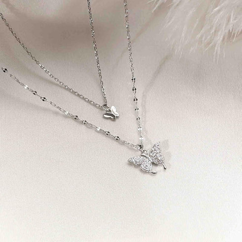 Bohemian Butterfly Pendant Necklace Choker Silver Crystal Choker Necklace Layered Lace Chain Necklace Insect Chain Necklace Jewelry for Women and ...