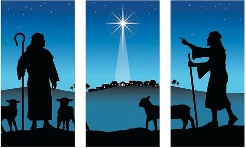 Fun Express - Star Of Bethlehem Backdrop Banner for Christmas - Party Decor - Wall Decor - Preprinted Backdrops - Christmas - 3 Pieces...