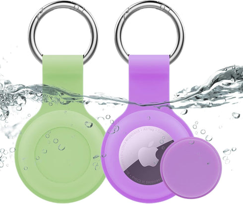 Waterproof AirTag Holder 2 Pack, Soft Silicone Airtag Keychain Waterproof Compatible with Apple Air Tag, Anti-Scratch Protective AirTag Case Holde...