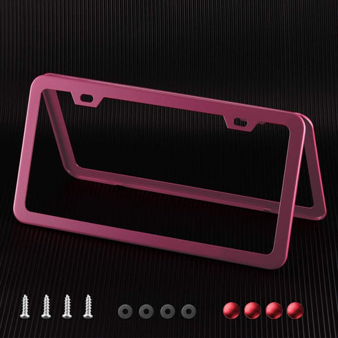 Pink License Plate Frame, Metal Thin Stainless Steel with 2 Holes Screw Cap, 2 Pack (Pink (Women's Favorite))...
