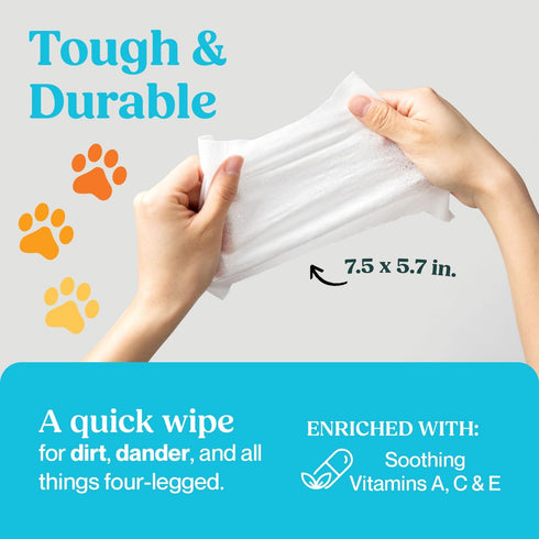 Dog & Cat Wipes Cleans Pet Paws, Ears, Fur, Butt, & Anal Gland, Pet Wipes - No-Rinse Solution, Gentle, Deodorizing, Hypoallergenic, for Small/Medi...