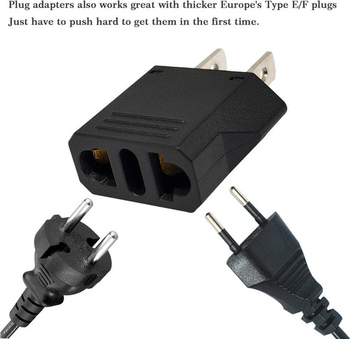 US Plug Adapter, Small European to US Plug Adapter, Black European to American Outlet Plug Adapter, EU to US Adapter, Fireproof Safe Europe/Asia t...