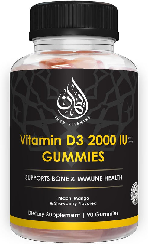 Halal Vitamin D3 Gummies for adult, men and women | 1000IU - 2000IU | Supports Bone, Immunity, and Heart Health | Vegetarian, Non-GMO, Gluten-Free...