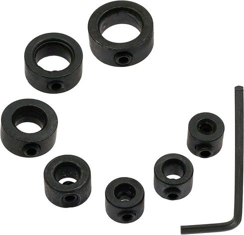 7PCS Drill Stop Bit Collar Set 1/8", 3/16", 1/4", 5/16", 3/8", 7/16", 1/2" with Allen Wrench to Tighten The Stops Set-Screws, Locator Limit Ring, ...