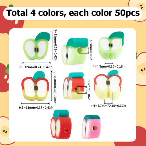 SUNNYCLUE 1 Box 200Pcs Polymer Clay Beads Red Apple Green Pink Fruit Spacer Beads Teacher Beads Handmade Clay Apple Shape Slice Flat Beads for Jew...