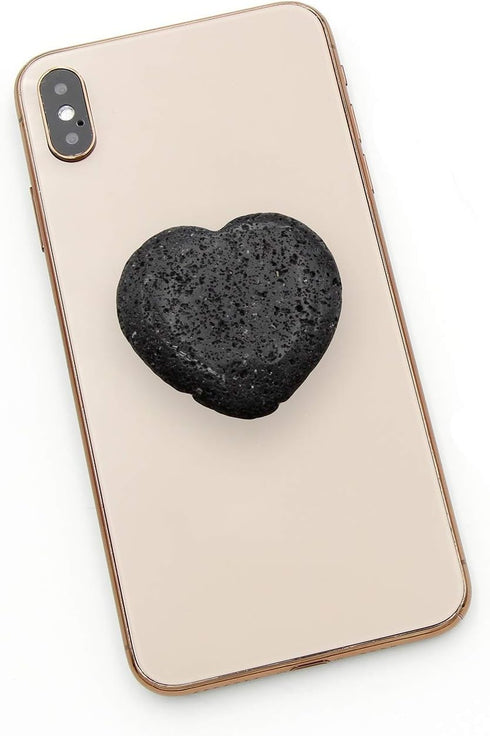 Black Lava Stone Heart Phone Grip, Essential Oil Diffuser Collapsible Holder for Smart Phone and Tablet...