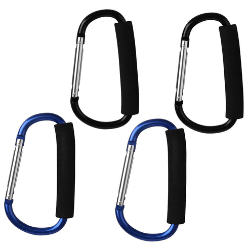 4 Pack Large Carabiner 5.5" D Style Click and Carry Bag Carrier Stroller Hooks(Black and Blue)...