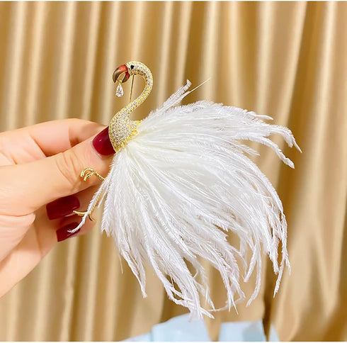 Flamingo Brooch Pin for Women Girls CZ Crystal Big Pink Feather Animal Badge Brooches Lapel Pins Boutonniere Corsage Cloth Dress Suit Tie Accessor...