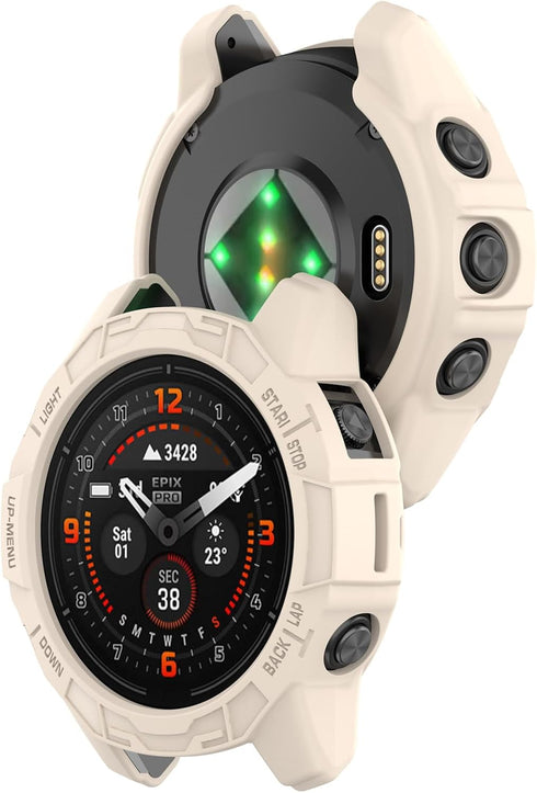 2Pack Soft TPU Case Cover (Black+Beige) Compatible with Garmin EPIX PRO 51MM / Fenix 7X PRO/Fenix 7X Smartwatch Protective Case Shell Accessories...