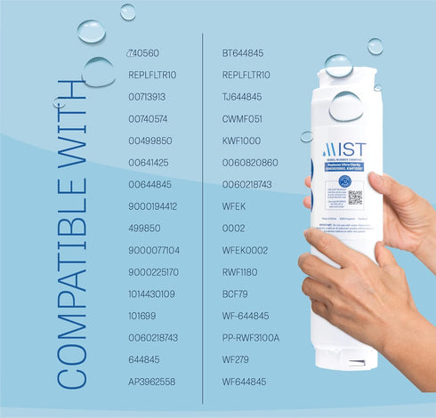 Mist Ultra Clarity Replacement Compatible With: Bosch Ultra Clarity, 644845, 9000077104, 9000194412, Haier 0060820860, 0060218744, Miele KWF1000 Refrigerator Water Filter, 1 Pack