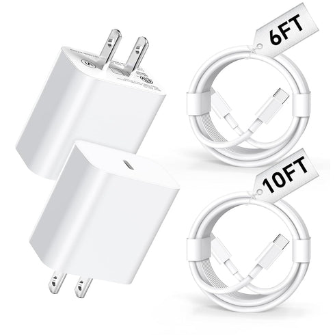 Phone Charger Fast Charging,MFi Certified 2-Pack 20W USB-C Wall Charger for Appple with 1-Pack 6/10FT Fast Charging Type-C to Liightning Cable for...