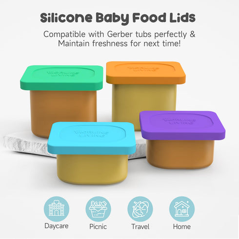 Morlike Baby Food Lids Compatible with Gerber Food Containers, Silicone Container Lid for Baby Food Storage, Reusable and Dishwasher Safe, BPA Fre...