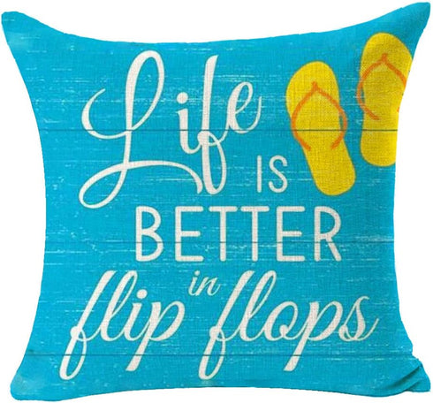 Bnitoam Summer Beach Phrases Best Gift Cotton Linen Square Decorative Throw Pillow Cover Cushion Case for Sofa Bed Couch Outdoor Pool 18 x 18 inch...