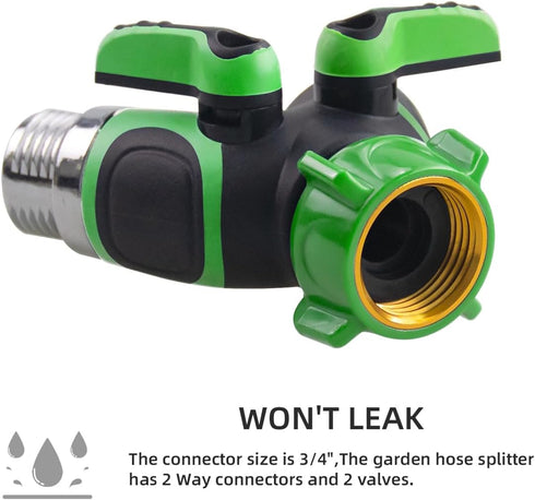 Hose Splitter, 2 Way Heavy Duty Garden Faucet,Garden Y Hose Connector Metal Body,Garden Hose y Splitter for Outdoor and Indoor Use (2, Green, 3.58...