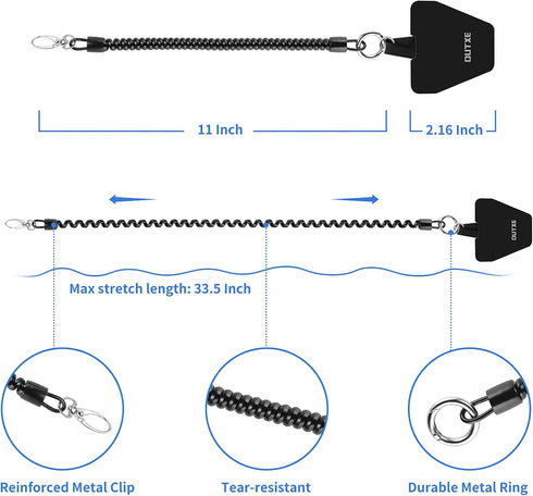 OUTXE Phone Lanyard Tether with 4 Patch- 2× Phone Tether, 4× Phone Patch with Adhesive, Compatible with Smartphone- Black...