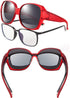 Polarized Sunglasses Fit Over Glasses Over Glasses Trendy Round Cat Eye and HD Wrap-around Sunglasses (matte red, Black)...