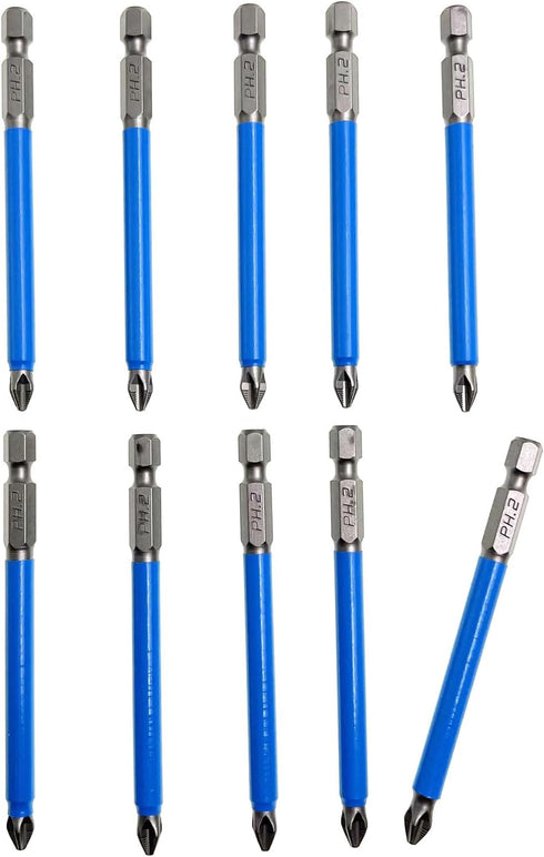 10Pcs Anti Slip Phillips Cross Slot PH2 Short Screwdriver Bit Set 1/4 Inch Hex Shank 90mm Length S2 Steel with Magnetic Tip for Power Screwdriver ...