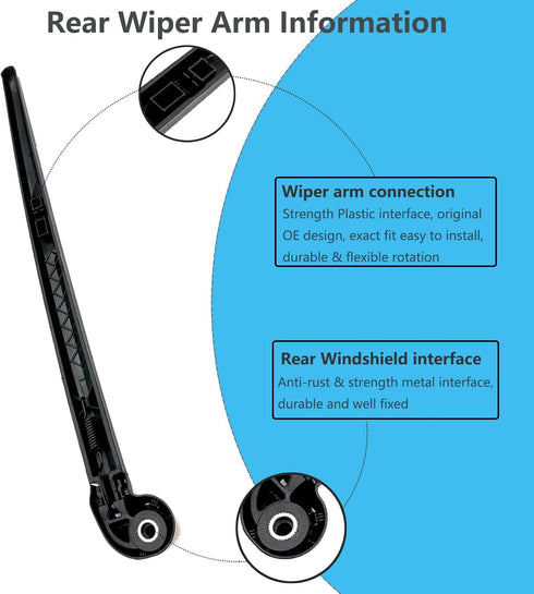 Rear Window Wiper Arm & Blade Replacement for Audi Q7 2007-2015 Rear Windshield Wiper Arm & Blade, Factory OE Style Rear Window Wiper Arm Blade Se...