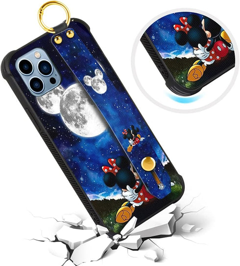 Cartoon Case for iPhone 13 Pro Case 6.1 Inch Cute Moon Blue Cartoon Character Design with Lanyard Wrist Strap Band Holder Shockproof Protection Bu...
