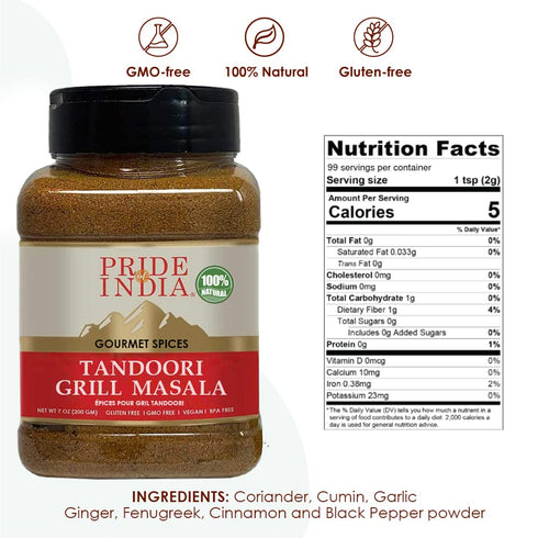 Pride of India – Tandoori Grill Masala – Blend of Exotic & Gourmet Spices – Ideal for Vegetable, Meat & Chicken Cooking – GMO Free – Easy to Use -...