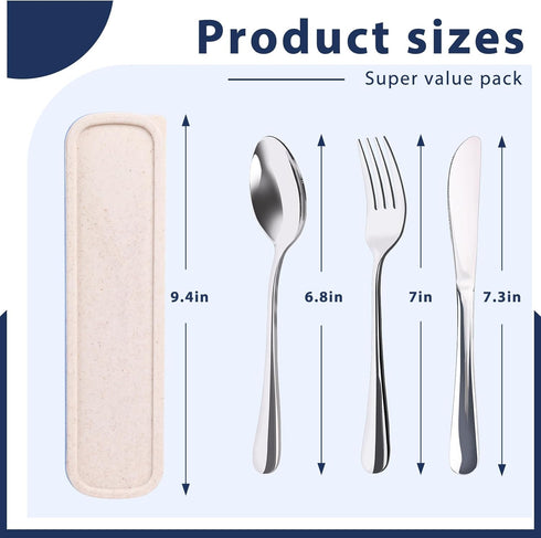 HANSGO 3PCS Portable Utensils Set with Case, Travel Cutlery Set Stainless Steel Utensils Reusable Silverware for Lunch Camping School Picnic Offic...