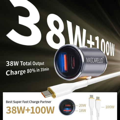 USB C Car Charger Adapter Fast Charging 38W (PD18W/QC20W) Dual Port Cigarette Lighter Compatible with iPhone Series; iPad; Samsung Series (Grey)...
