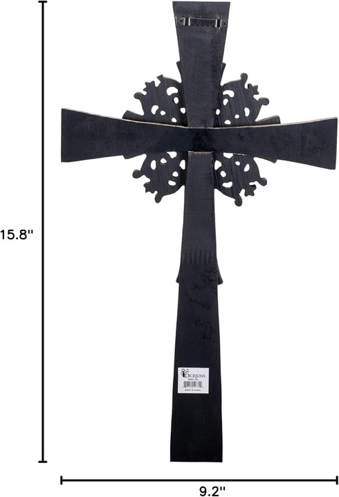 Dicksons Antiqued Intricate Double Layer 15 Inch Wood and Metal Decorative Hanging Wall Cross...
