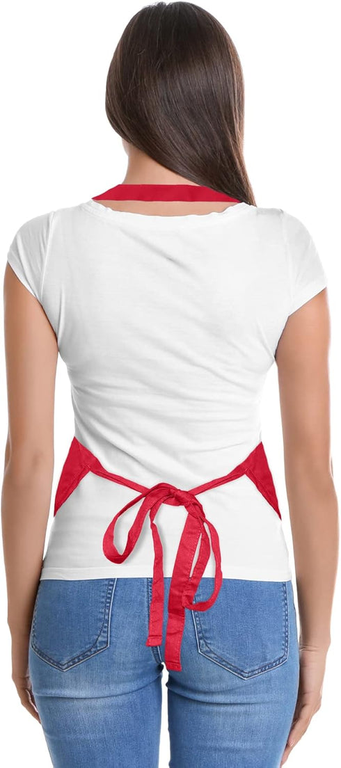 DALIX Apron Commercial Restaurant Home Bib Spun Poly Cotton Kitchen Aprons (2 Pockets) in Red...