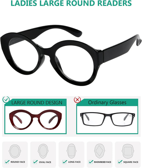 Eyekepper 4 Packing Round Reading Glasses Women Large Frame Stylish Readers +0.50...