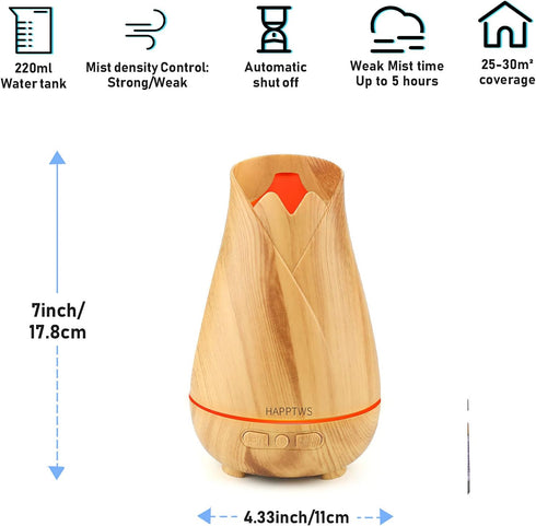 HAPPTWS 220ml Essential Oil Diffuser, Diffuser Whit Automatic Shutdown Function, 4 Timing Modes, 7 Colors of Cold Mist Humidifier, Continuous Use ...