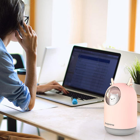 Cute Pet Humidifier with Two Spray Modes, 300ml Water Tank Lasts Up to 10 Hours, 7 Color LED Lights Changing, Waterless Auto Shut-off for Bedroom,...