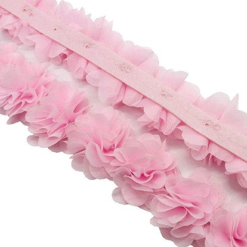 Yalulu 5 Yards Flower 3D Chiffon Lace Trim Ribbon Fabric Applique Trimming Craft Sewing Wedding Dress Decoration Accessories (Light Pink)...