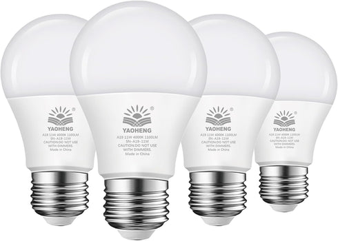 A19 LED Light Bulb, 75W Equivalent LED Bulb, 11W 4000K Neutral White, 1100 Lumens, Non-Dimmable Light Bulbs, CRI 85+, No Flicker E26 Base Bulbs fo...