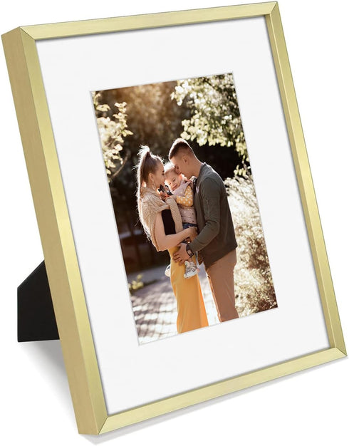 Golden State Art, Gold 8x10 Aluminum Frame for 8 x 10 Picture or 5x7 Photo with Mat - Shatter - Resistant Glass - Wall or Tabletop Display - 1 Pac...