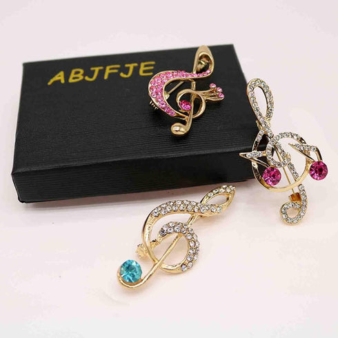 3Pcs Crystal Pearl Music Note Brooches Elegant Rhinestone Treble Clef Statement Brooch Pins Fashion Jewelry Accessories for Women Girl Gift...